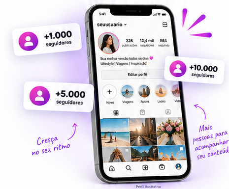 Celular mostrando um perfil do Instagram com opções de seguidores